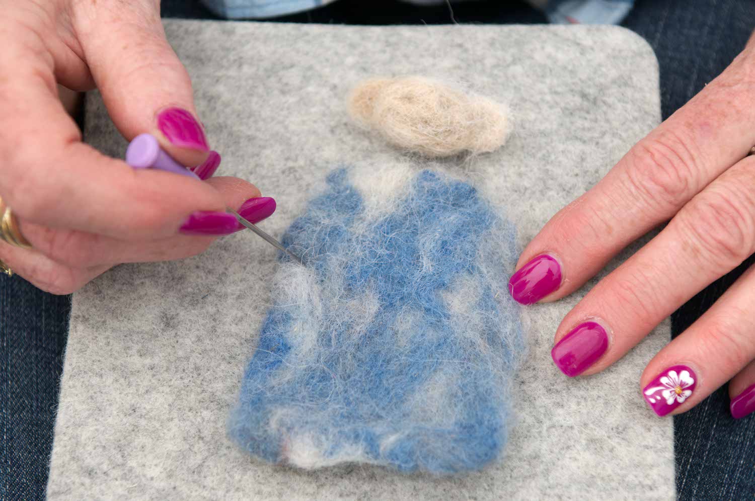Image: Audrey demonstrates needle felting.