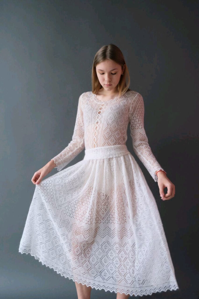 Image: Delicate French Merino and silk blend lace dress.