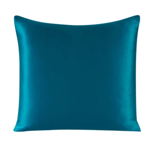 Image: Peacock blue color silk Euro sham