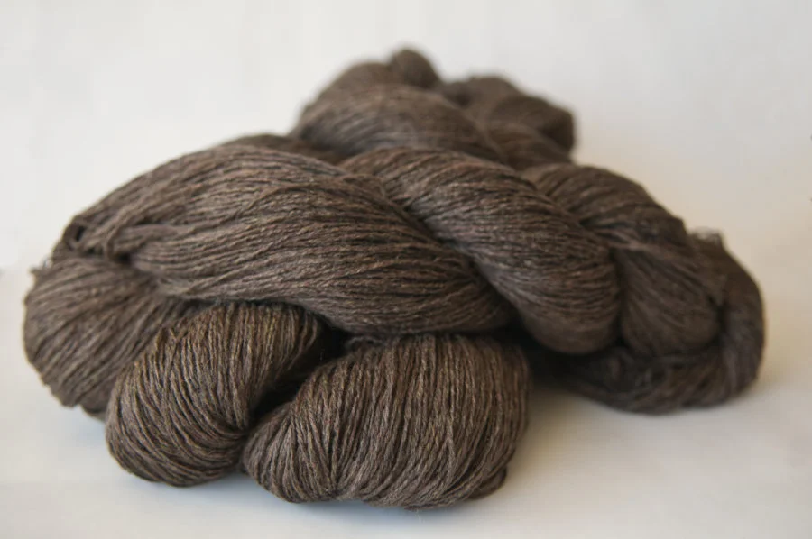 Fingering-weight mulberry silk bourette yarn, rustic brown