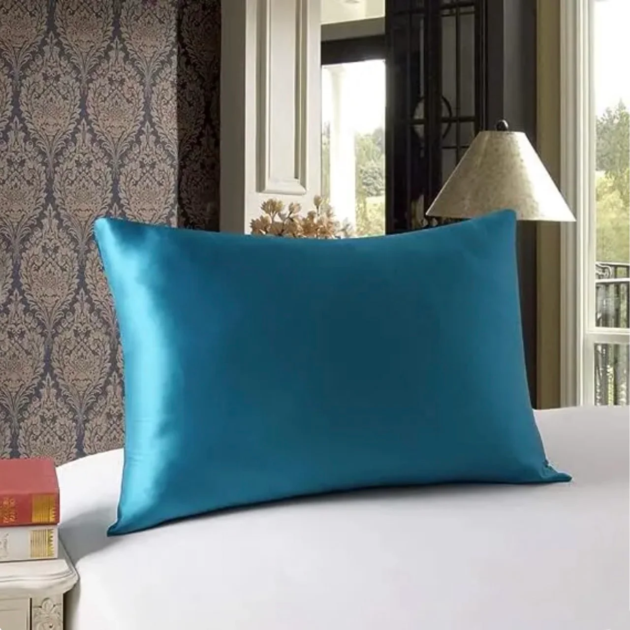 Mulberry silk pillowcase with zipper, dark turquoise