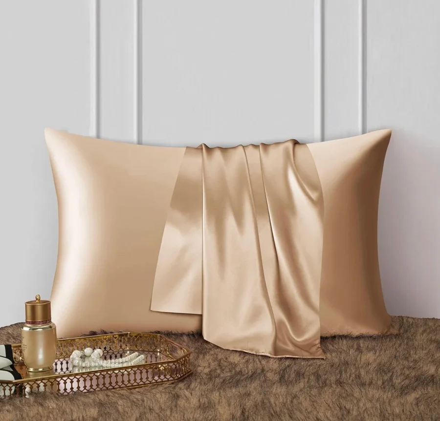 Mulberry silk pillowcase with zipper, camel